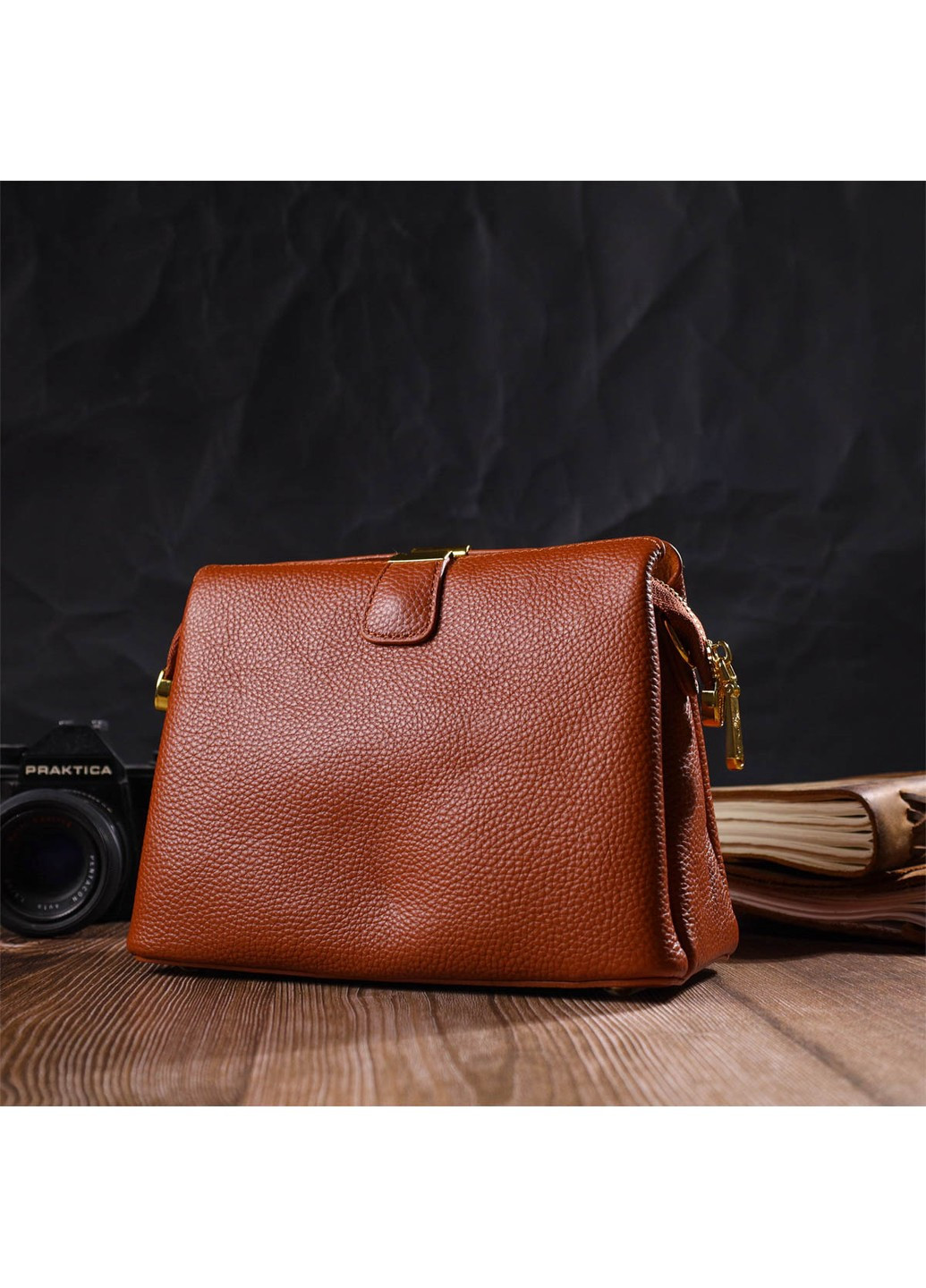 Стильная женская сумка на три отделения из натуральной кожи 22105 Рыжая Vintage (260359798)