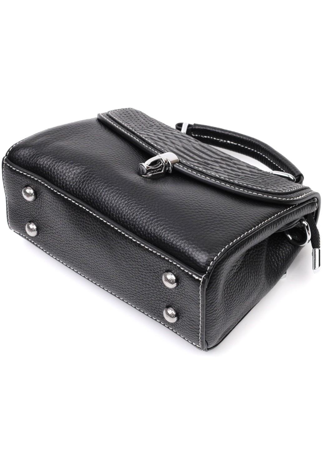 Кожаная сумка для женщин с интересной защелкой 22416 Черная Vintage (276461688)