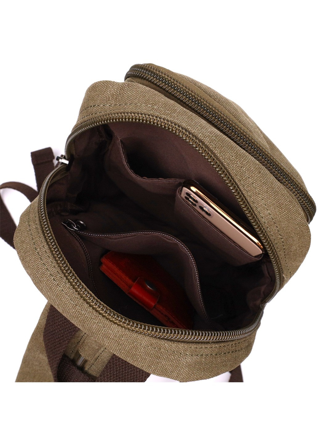 Сумка-рюкзак у стилі мілітарі з двома відділеннями із щільного текстилю 22163 Оливковий Vintage (267932198)