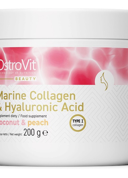 Marine Collagen + Hyaluronic Acid 200 g /30 servings/ Coconut Peach Ostrovit (258499123)