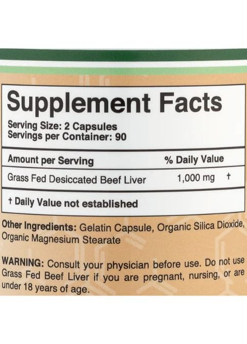 Double Wood Grass Fed Beef Liver 1000 mg (2 caps per serving) 180 Caps Double Wood Supplements (265623984)