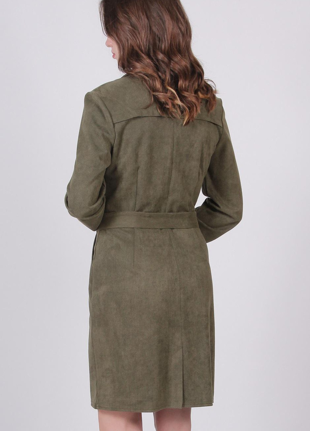 Оливковое (хаки) кэжуал платье женское 92085 однотонный искуственный замш хаки Актуаль