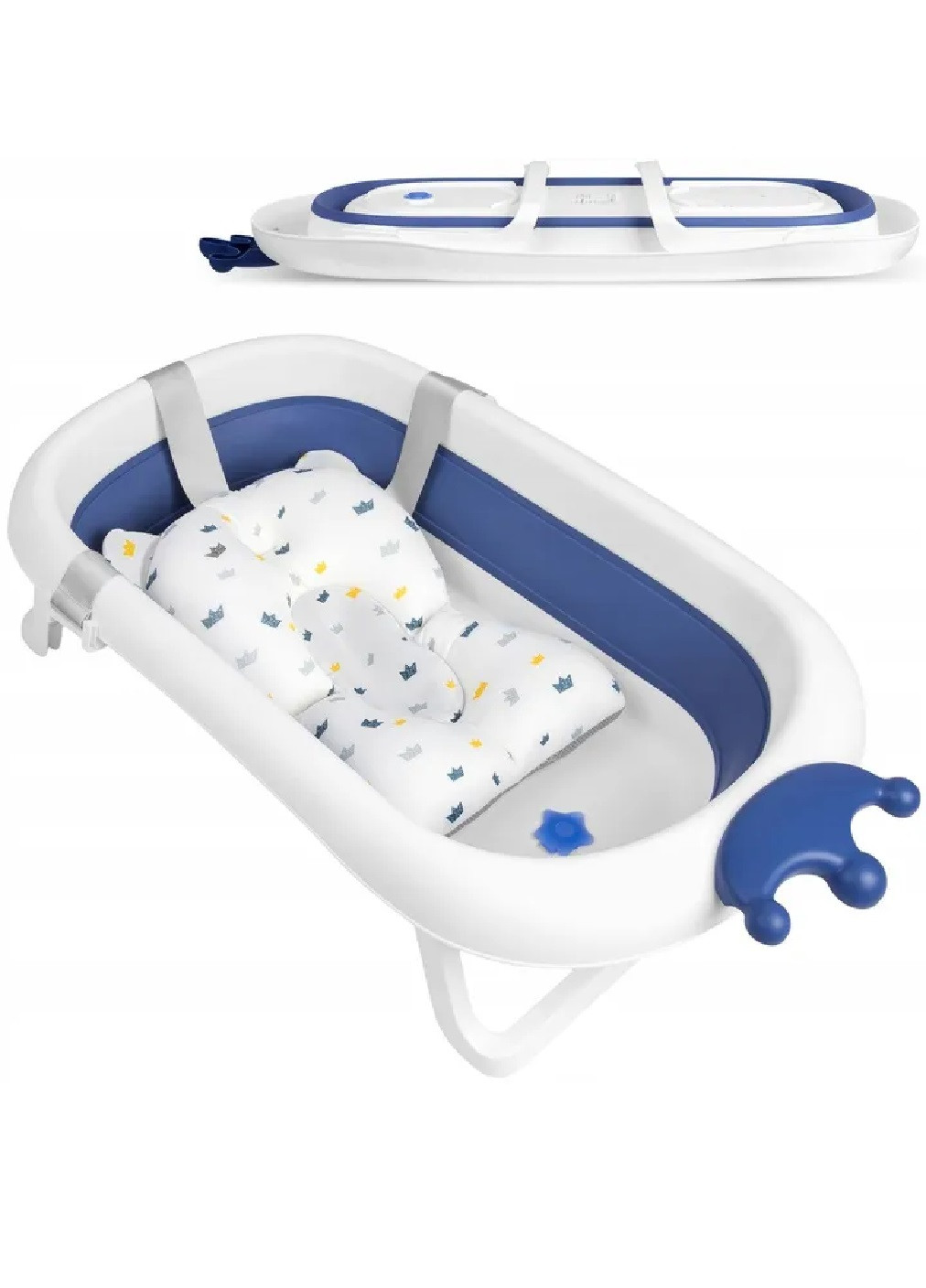 Складная компактная портативная переносная ванночка с подушкой нескользящей отделкой для детей малышей (475151-Prob) Бело-синяя Unbranded (262452218)