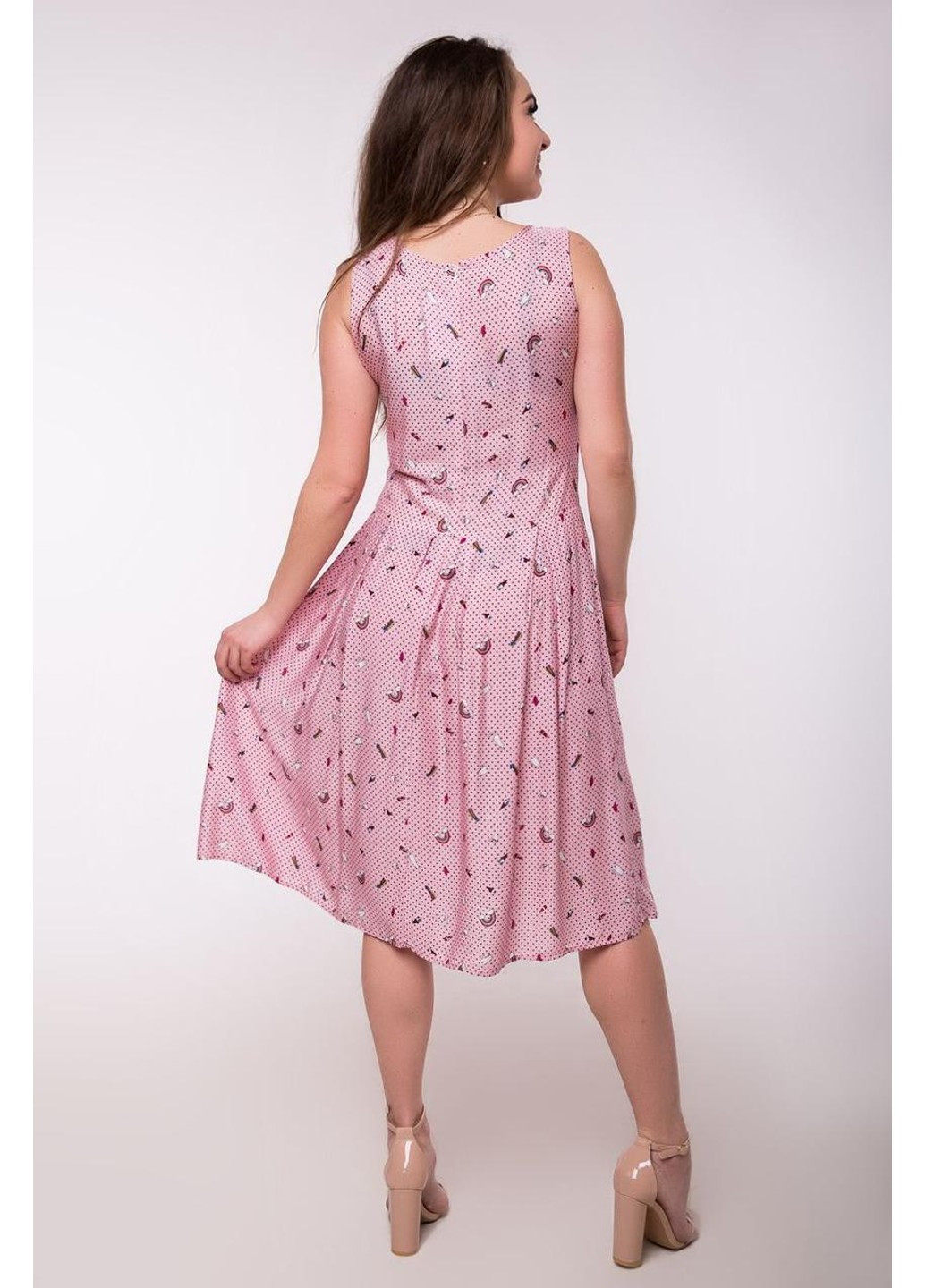 Розовое повседневный платье c76s-7 а-силуэт Bon Voyage с цветочным принтом