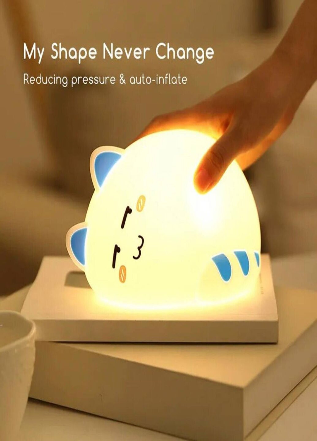 Детский силиконовый ночник светильник "Голубой Котик" 3D (276530033)