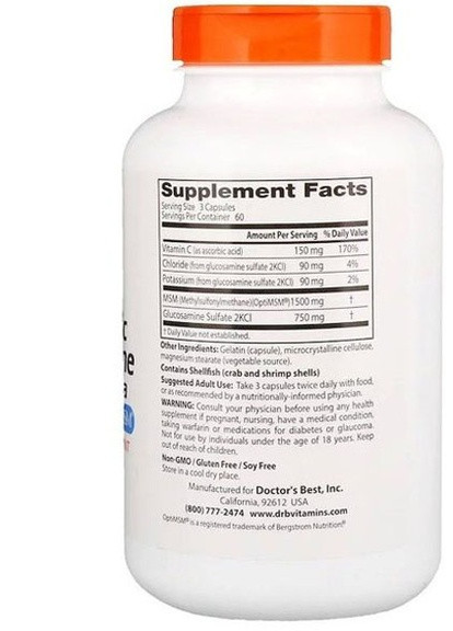Synergistic Glucosamine MSM Formula, with OptiMSM 180 Caps DRB-00070 Doctor's Best (256725051)