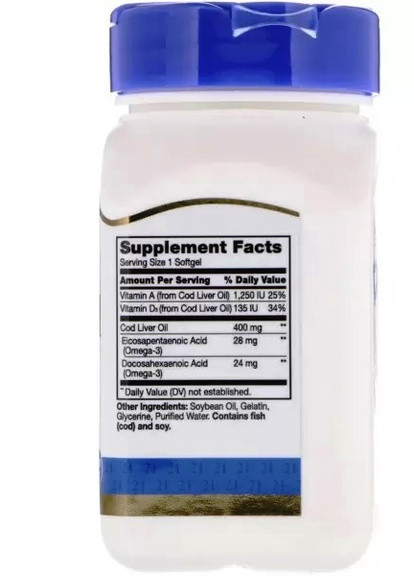 Cod Liver Oil 400 mg 110 Softgels CEN21168 21st Century (258499250)