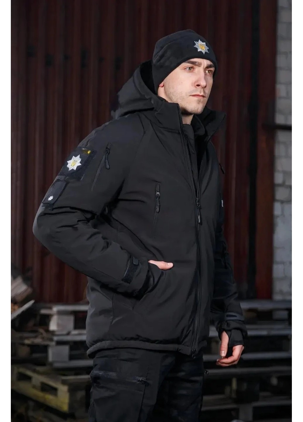 Куртка зимова Хантер Софтшел фліс Поліція чорна 60-62 No Brand (258187235)