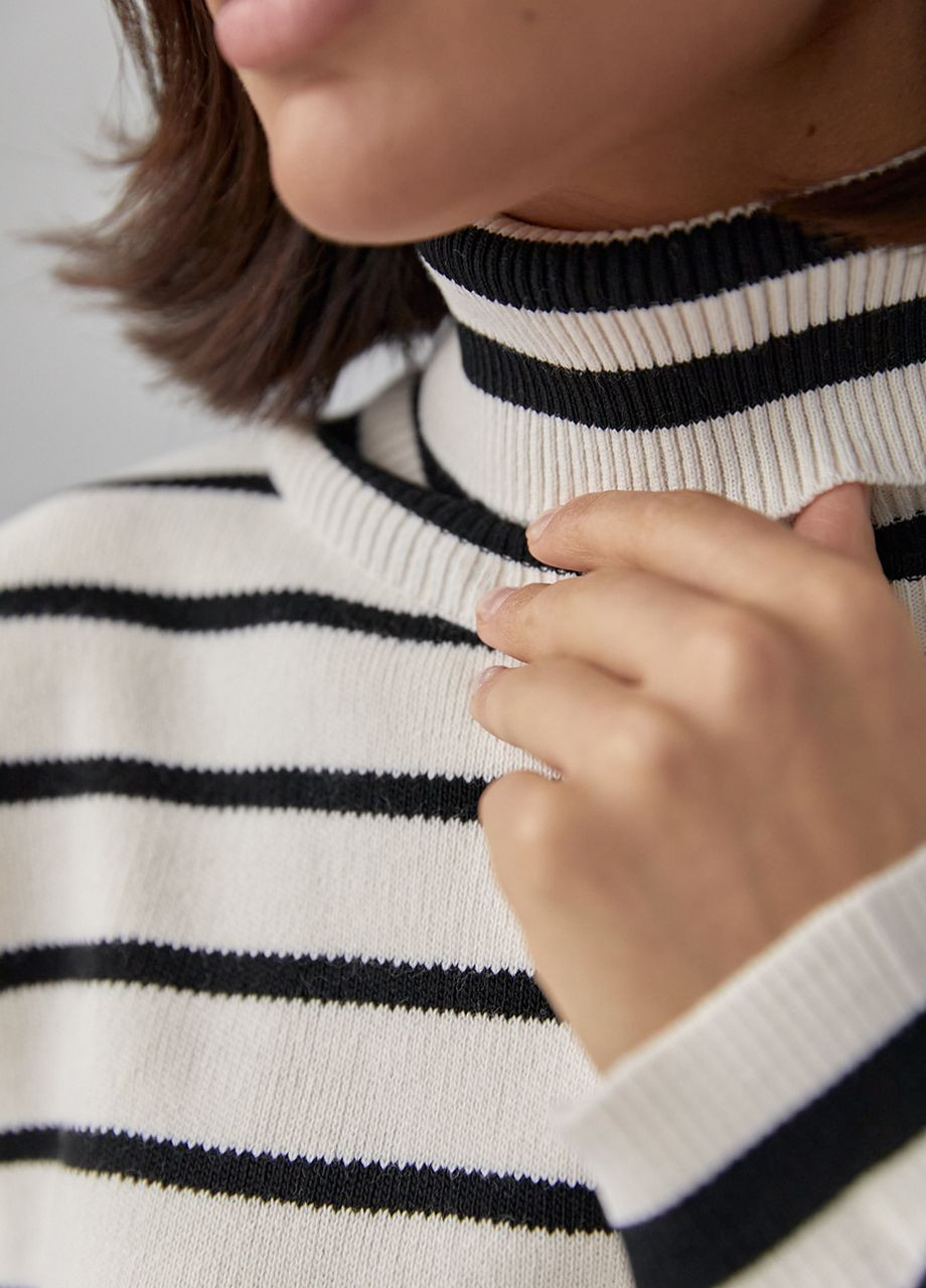 Бежевый демисезонный укороченный свитер в полоску oversize - кремовый Lurex