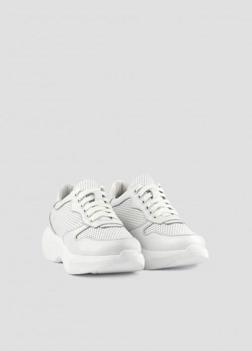 Белые демисезонные кожаные белые кроссовки с перфорацией на платформе Villomi