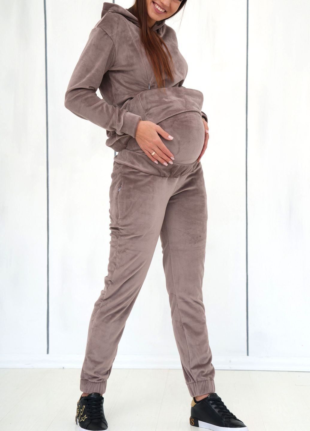 Штаны для беременных велюр с начесом с высоким бандажным поясом Матуся велюрові штани (264643238)