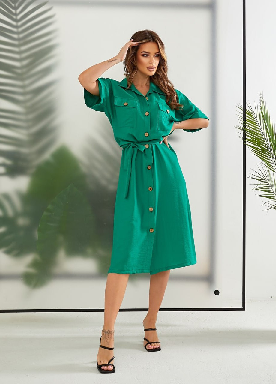 Зеленое женское платье-рубашка цвет зеленый р.42/44 435707 New Trend