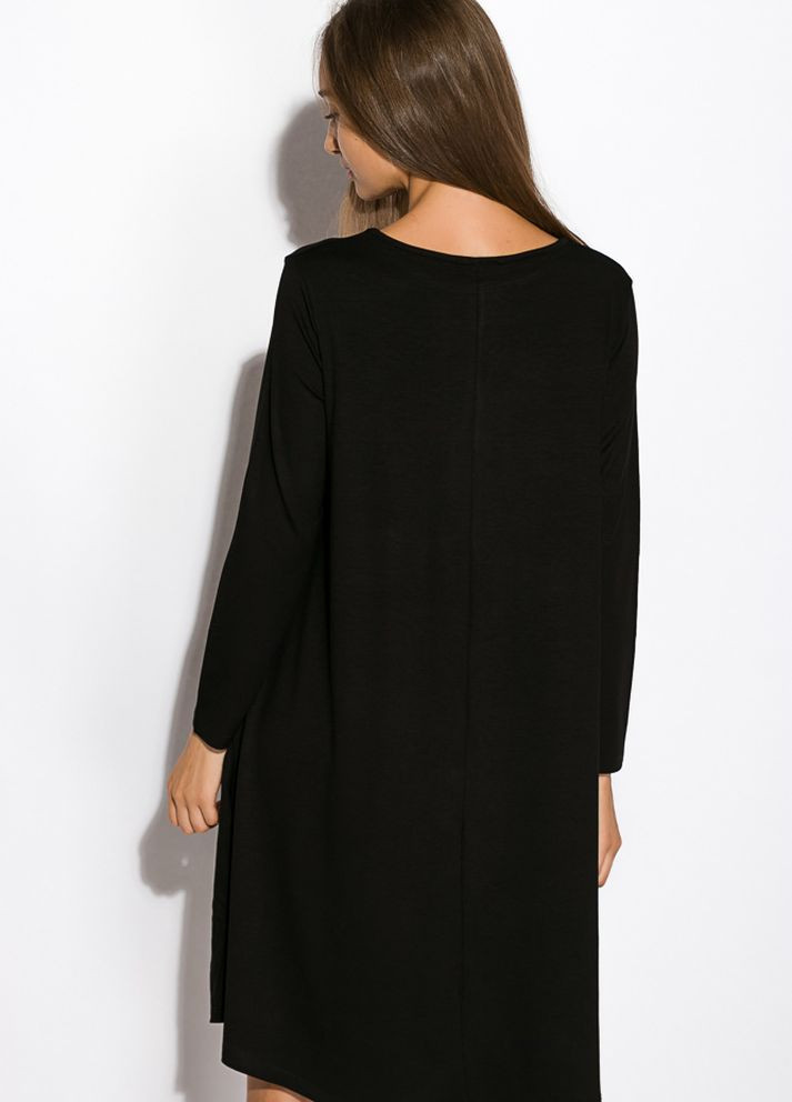 Черное кэжуал платье-туника с круглым вырезом (черный) Time of Style однотонное