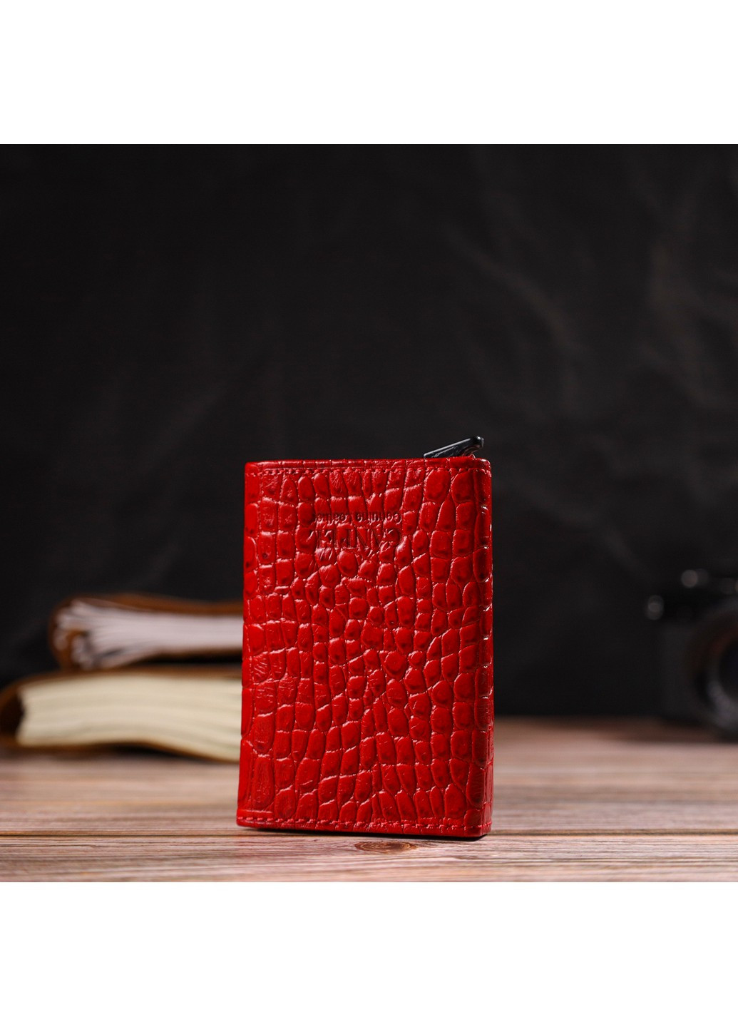 Жіночий картхолдер у три складання з автоматичним механізмом з натуральної шкіри 21929 Червоний Canpellini (259874052)