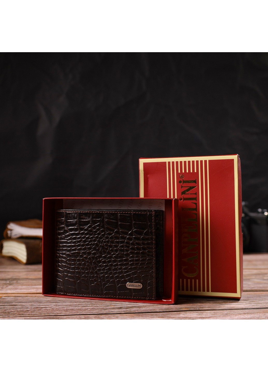 Модный кошелек для мужчин из натуральной кожи с тиснением под крокодила 21926 Коричневый Canpellini (259874109)
