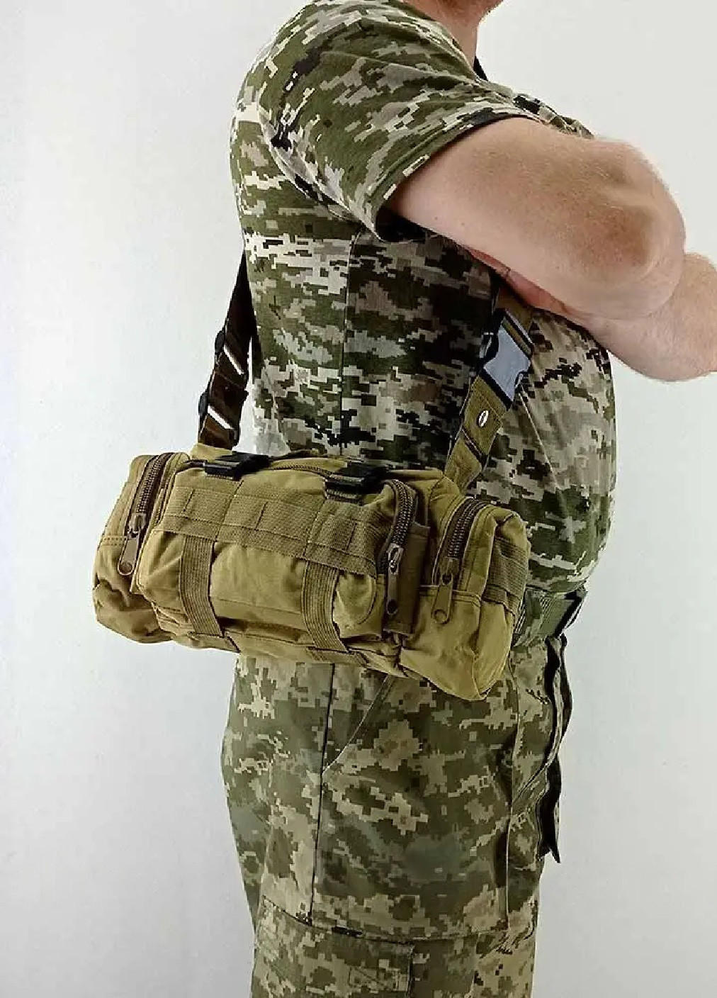 Тактична сумка через плече компактна армійська для риболовлі полювання туризму на 5 л 35х14х18 см (474205-Prob) Пісочна Unbranded (257597018)