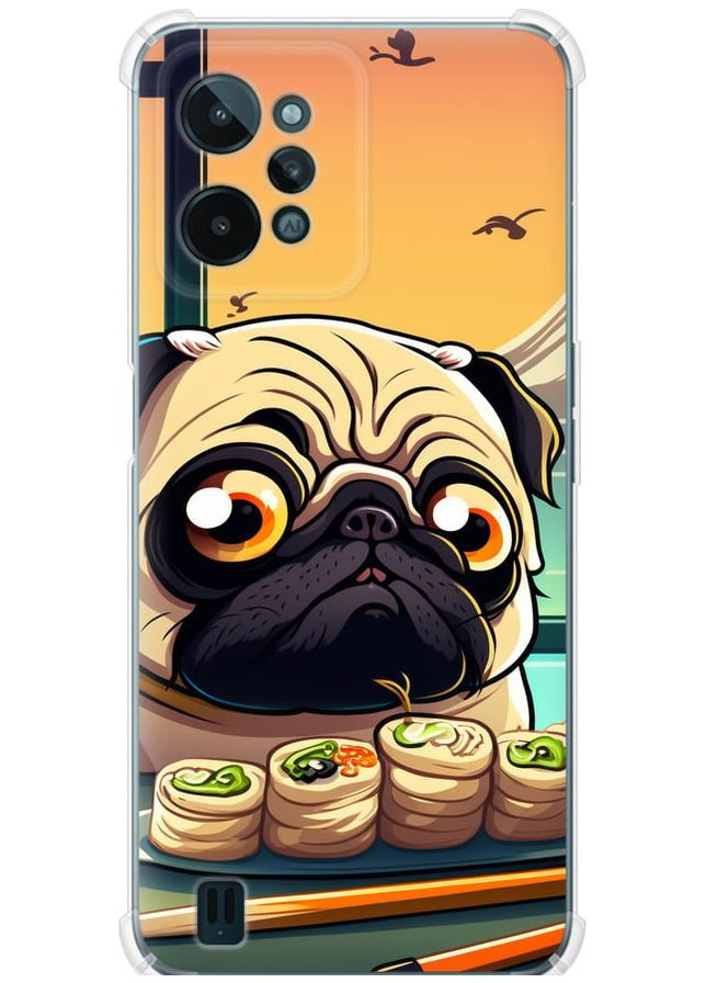 Силіконовий протиударний с посиленими кутами чохол 'Мопс і суші' для Endorphone Realme C31 (276320801)