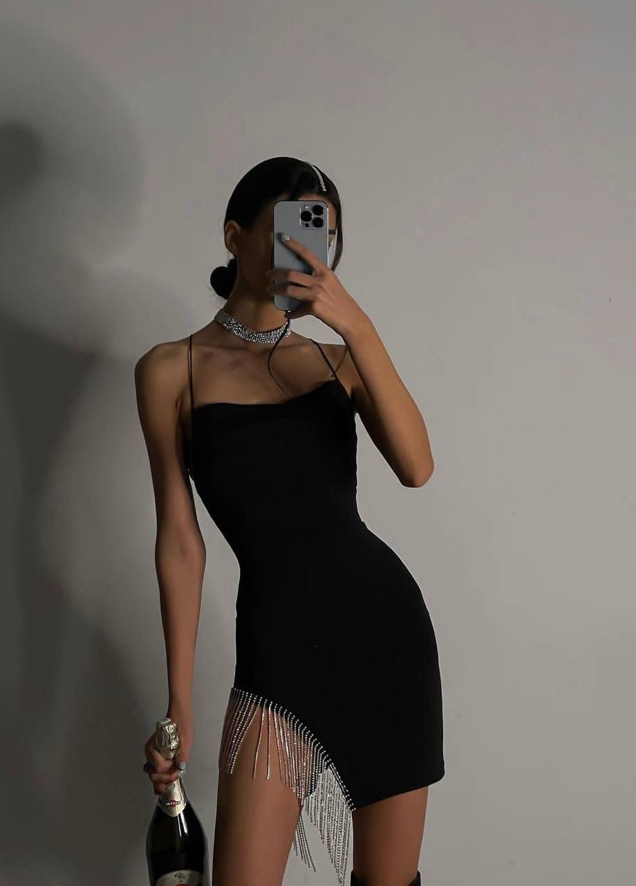 Черное праздничный, вечернее женское платье креп-дайвинг No Brand