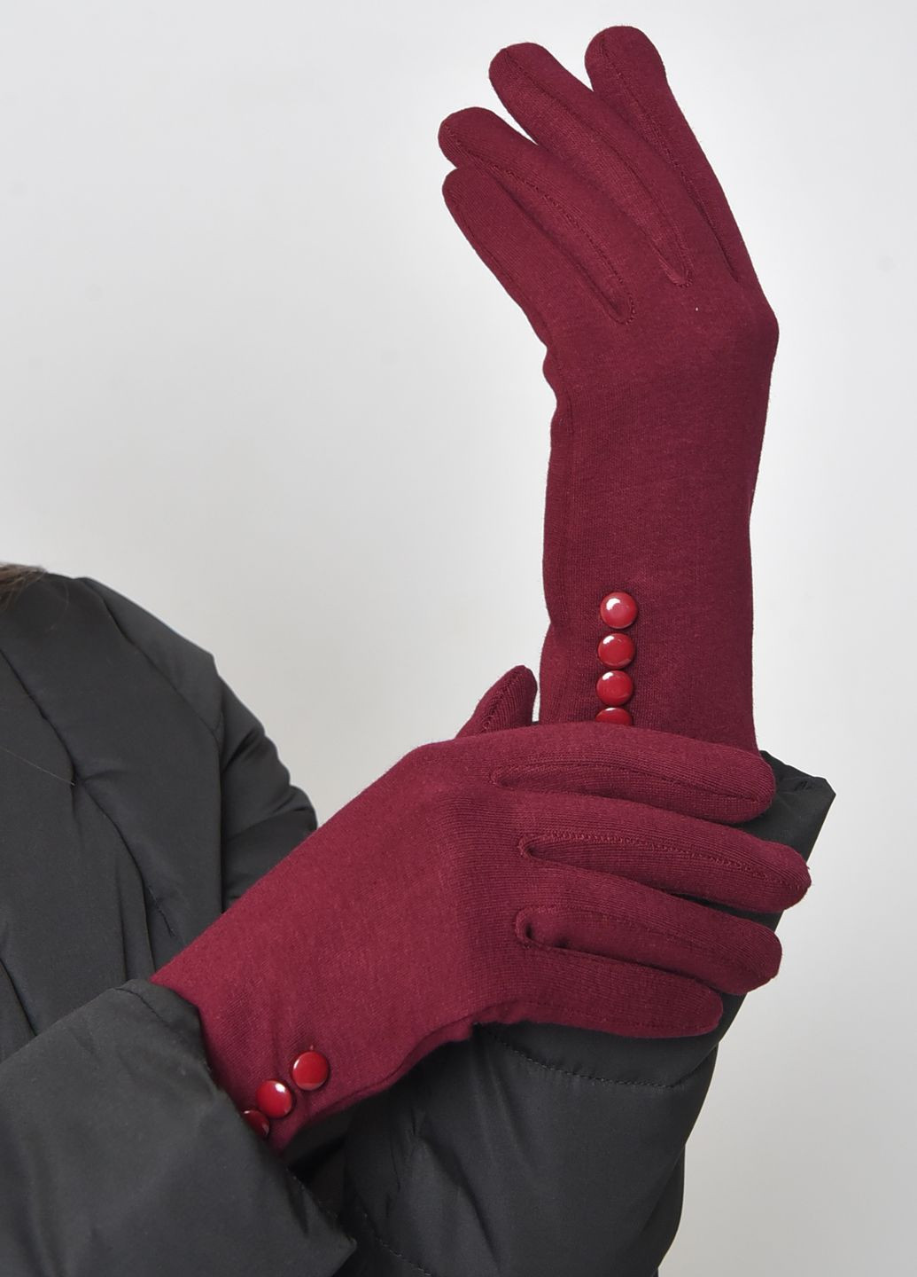 Перчатки женские на меху бордового цвета размер 6,5 Let's Shop (263278143)