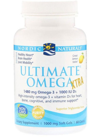 Ultimate Omega Xtra 1000 mg 60 Soft Gels Lemon Nordic Naturals (256723260)