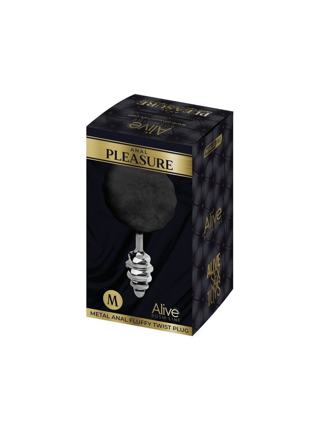 Металева анальна пробка Кролячий хвостик Fluffy Twist Plug M Black, діаметр 3,4 см Alive (258261609)