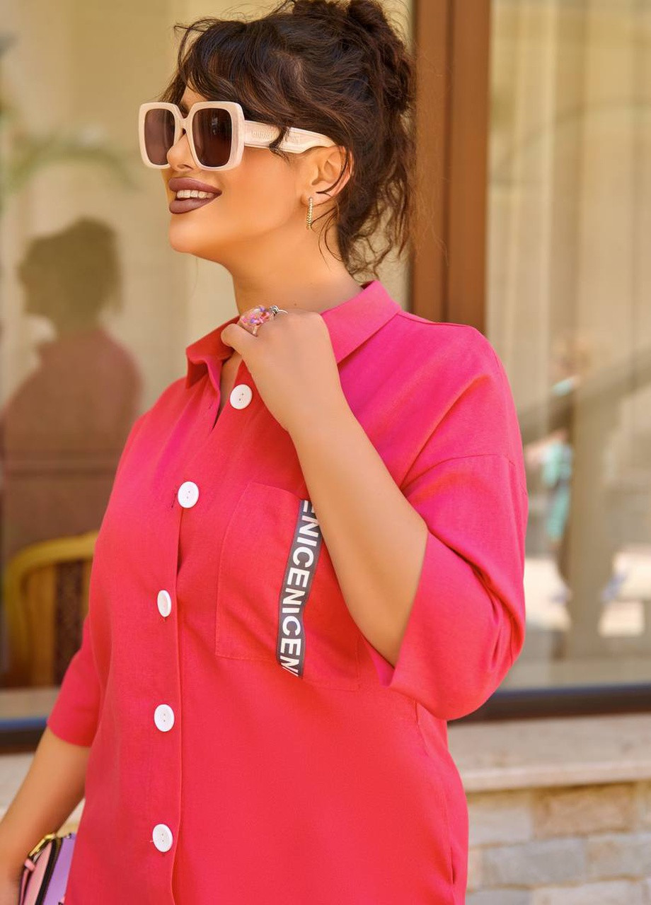 Розовое женское платье-рубашка цвет малина 435814 New Trend