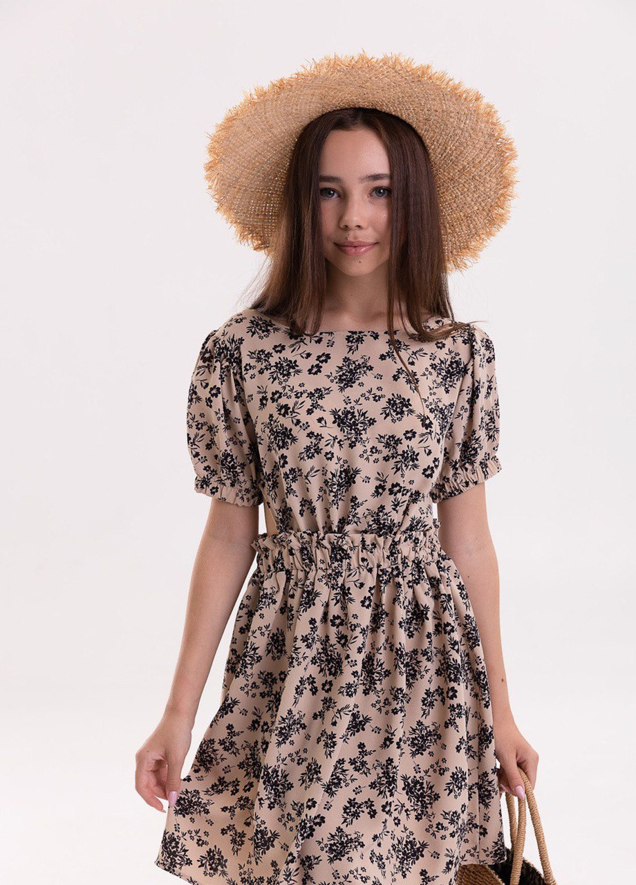 Бежевое подростковое платье для девочки бежевое 126952 No Brand (258486710)