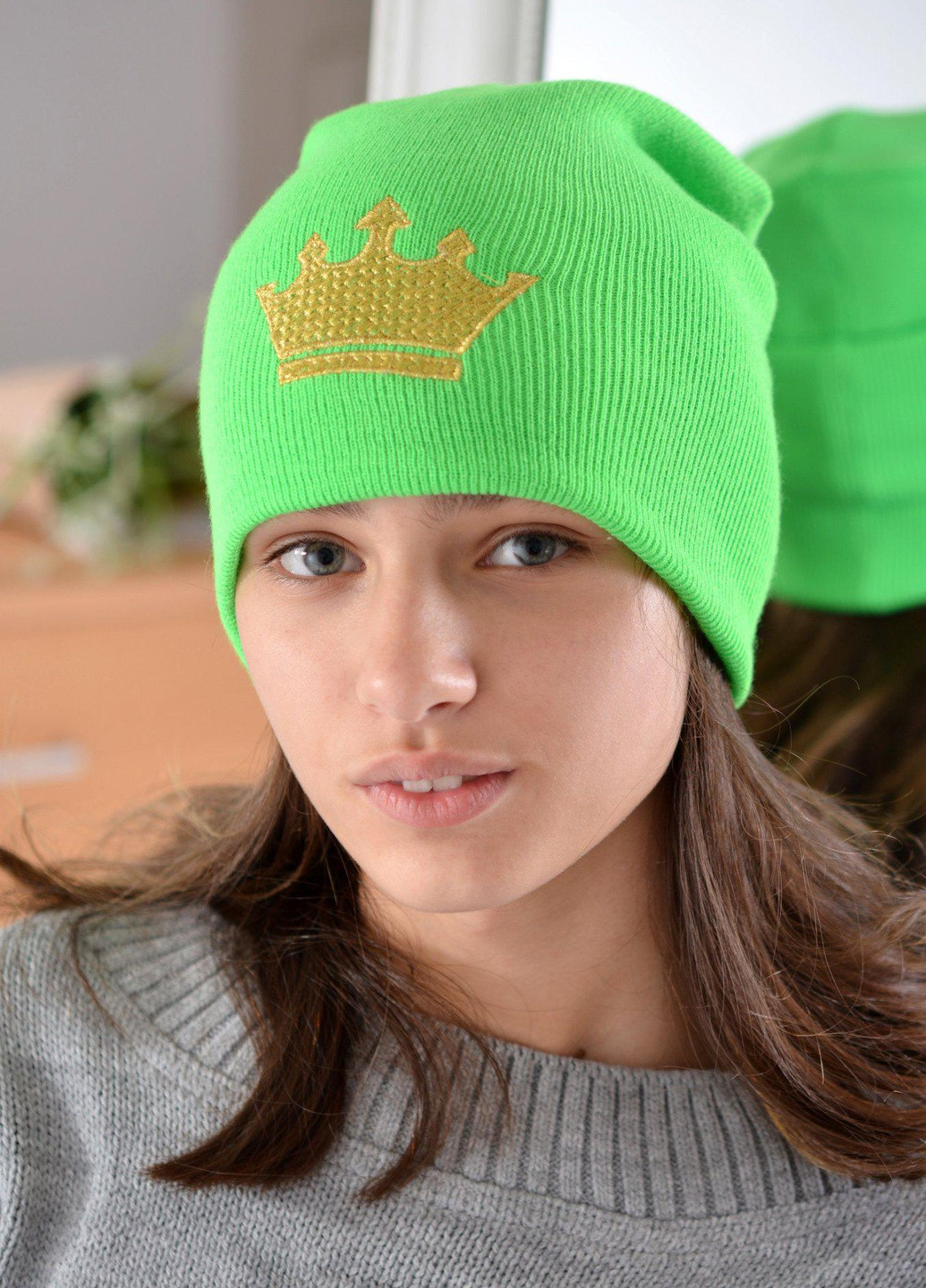 Шапки Шапка для дівчаток яскраво зелена (корона золото) Lemanta (259483009)