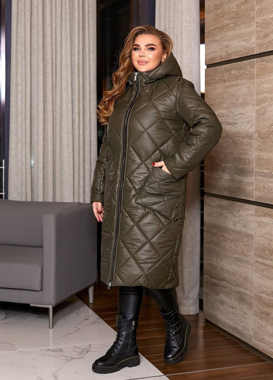Оливкова (хакі) женское зимнее пальто цвет хаки р.50/52 448298 New Trend