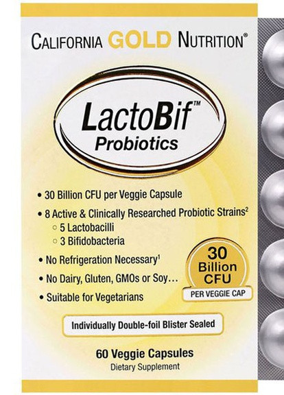 LactoBif Probiotics, 30 Billion CFU 60 Veg Caps CGN00965 California Gold Nutrition (256724235)