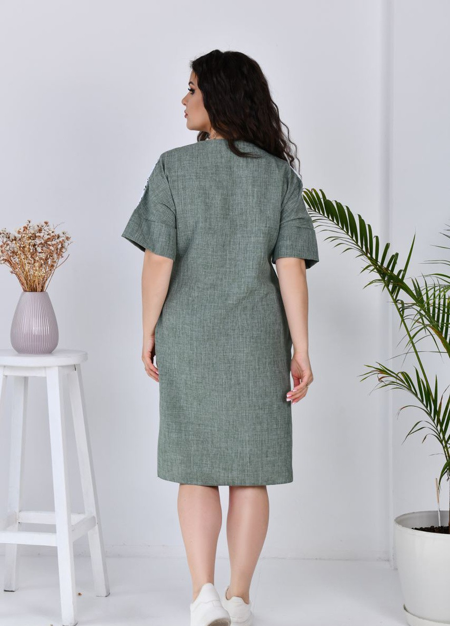 Оливкова (хакі) жіноче літнє плаття лляне кольору хакі р.48/50 432769 New Trend