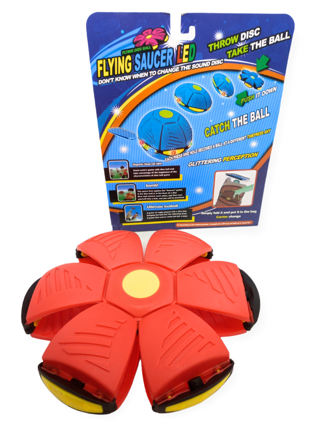 Складной игровой мячик фрисби Flat Ball Disc мяч трансформер летающая тарелка красный No Brand (262094745)
