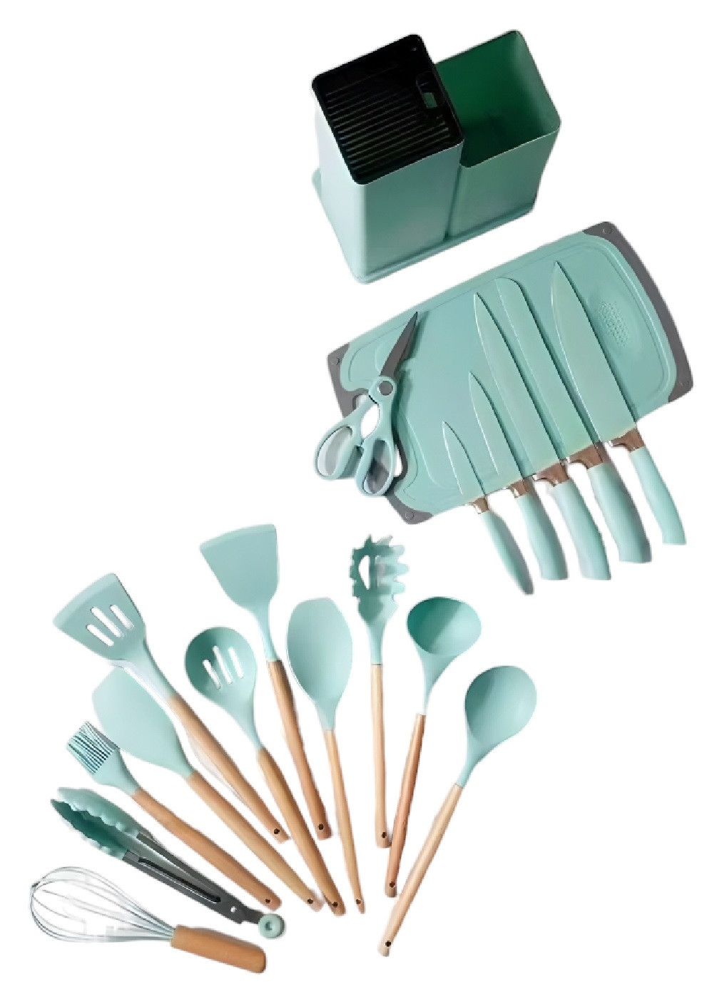 Набір комплект кухонного приладдя ножів на 19 предметів силікон бамбук пластик нержавіюча сталь (476209-Prob) Бірюзовий Unbranded (277694143)