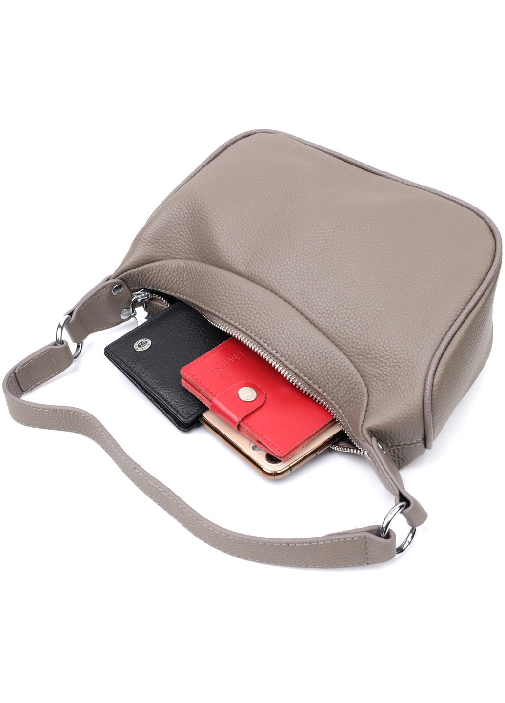 Шкіряна сумка напівкруглого формату з однією ручкою 22412 Сіра Vintage (276457599)