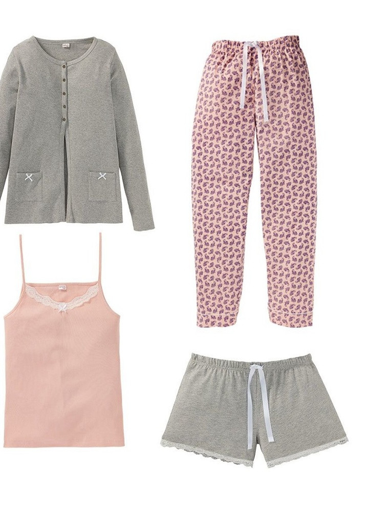 Серая всесезон женская пижама (набор из 4 предметов) кофта + майка + шорты + брюки Esmara