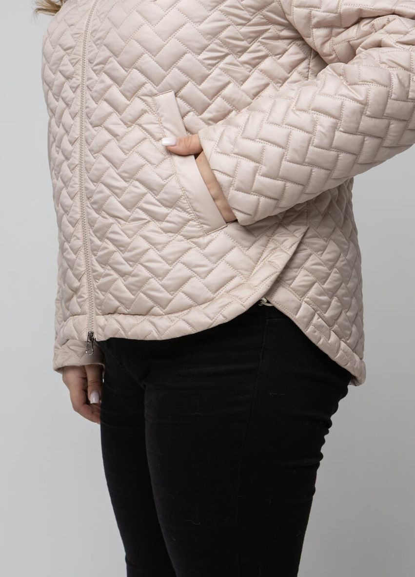 Светло-бежевая демисезонная демисезонная женская куртка с капюшоном большого размера DIMODA Жіноча куртка від українського виробника