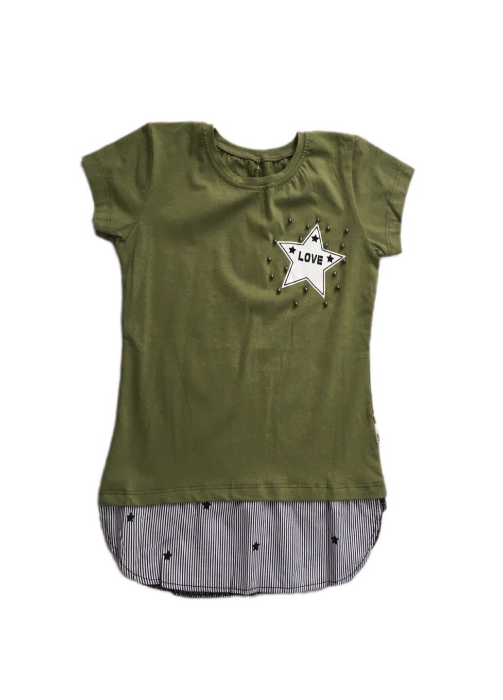 Оливковая (хаки) футболка-туника в цвете хаки для девочки. Tuffy