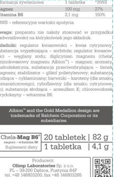 Olimp Nutrition Chela-Mag B6 20 Tabs Orange Olimp Sport Nutrition (256724299)