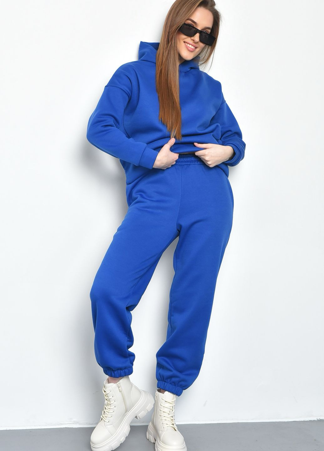 Спортивный костюм женский на флисе синего цвета Let's Shop (271126531)