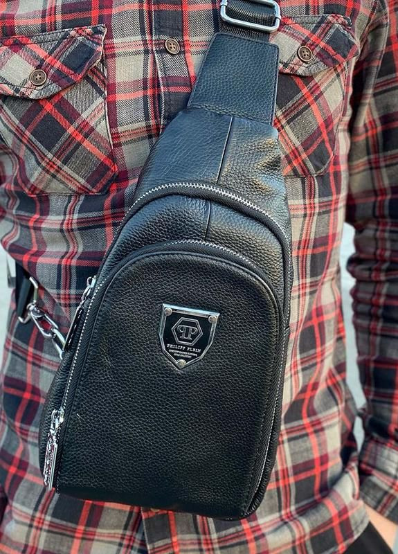Мужская кожаная сумка рюкзак слинг на одно плечо деловая модная сумочка из натуральной кожи No Brand (266914609)