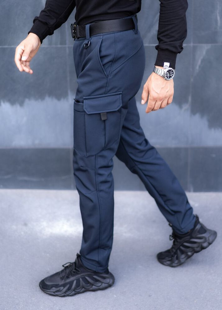 Темно-синие демисезонные карго брюки Pobedov
