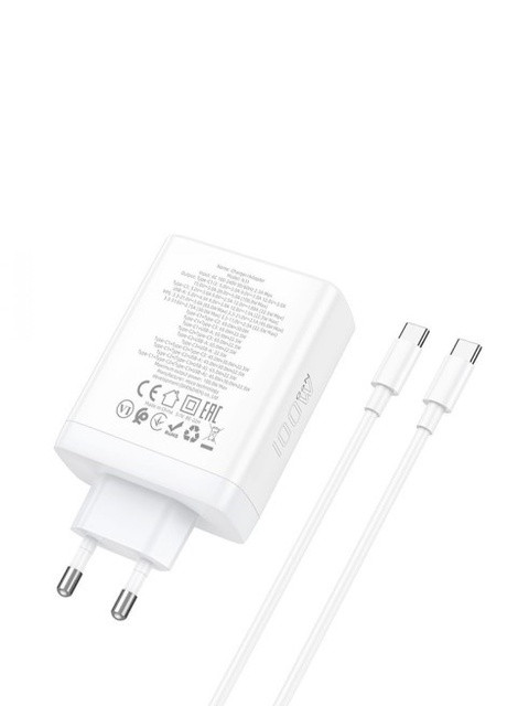Мережевий Зарядний пристрій + кабель Type-C на Type-C (USB, 3xType-C, 100W, швидка зарядка) - Білий Hoco n31gan (259301300)