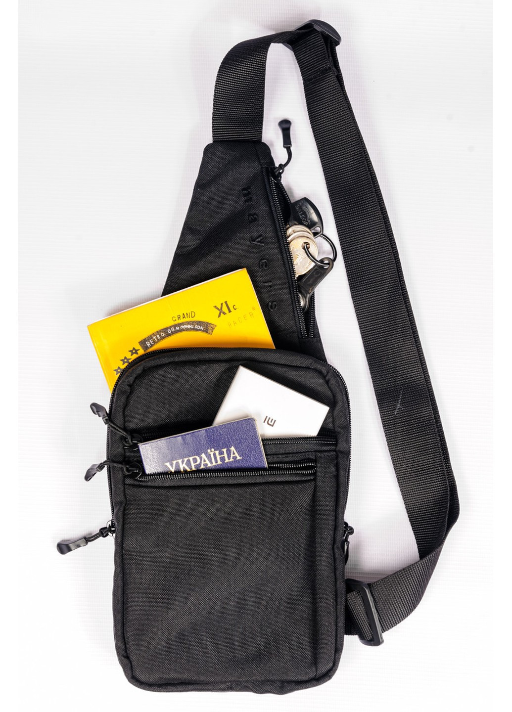 Черная молодежная мужская сумка через плечо нагрудная черного цвета с кобурой и скрытыми карманами No Brand (258591363)