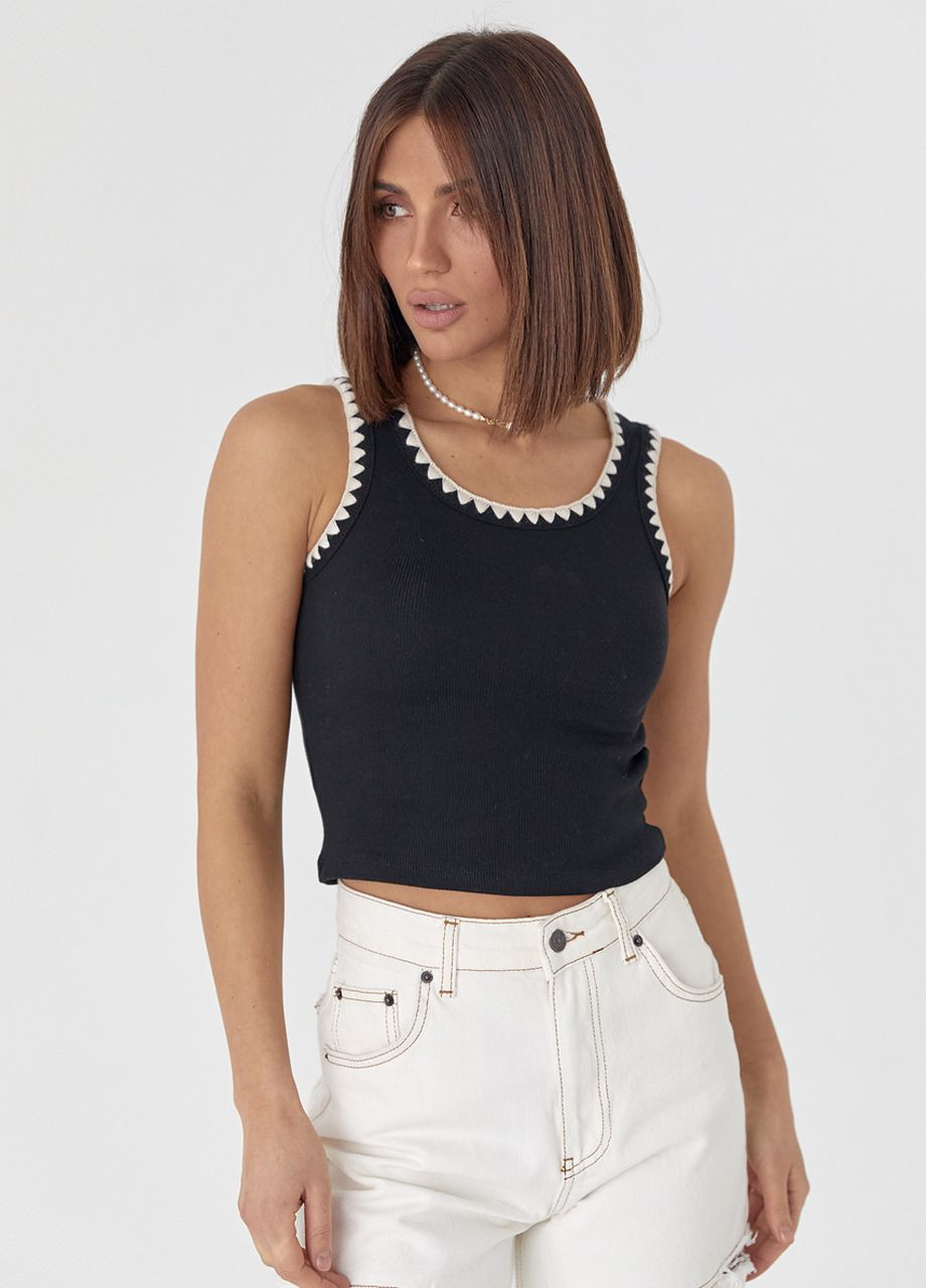 Майка трикотажна з вишивкою зигзаг - чорний Lurex — 277330268