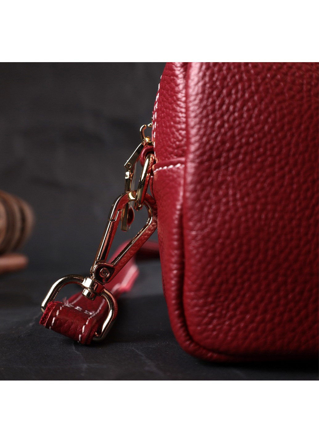 Цікава жіноча сумка з двома ременями з натуральної шкіри 22274 Бордова Vintage (276457526)