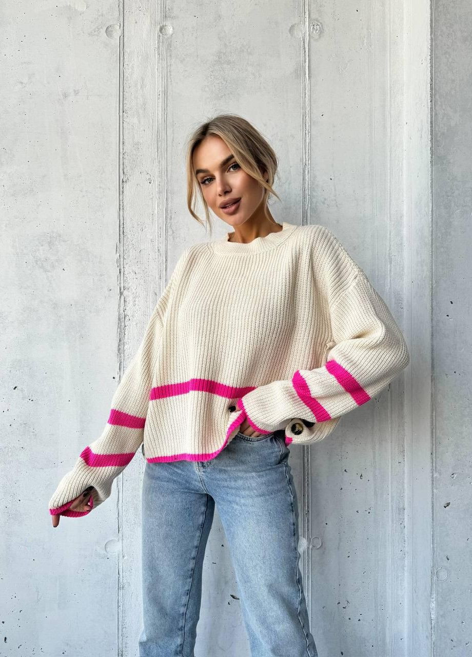Малиновый демисезонный свитер полоска No Brand