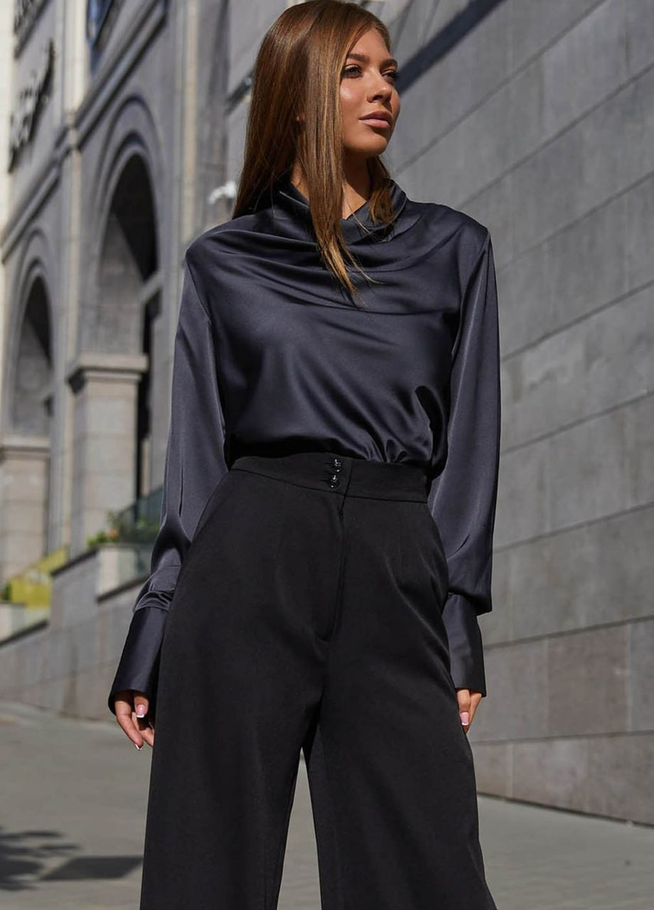 Чёрная вечерняя блуза черного цвета из искусственного шелка Jadone Fashion