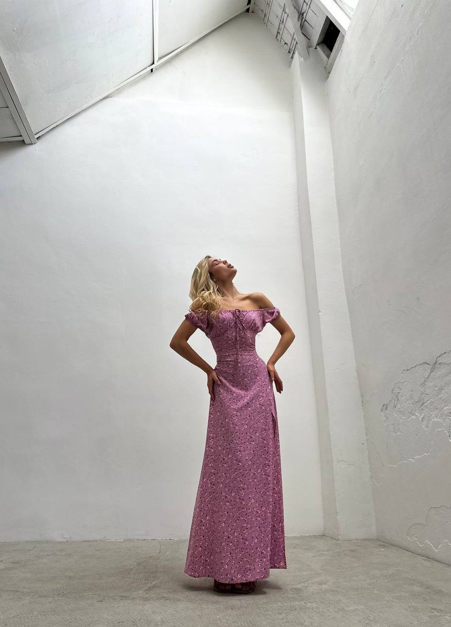 Розовое вечернее очень стильное женское платье на вечер No Brand с цветочным принтом