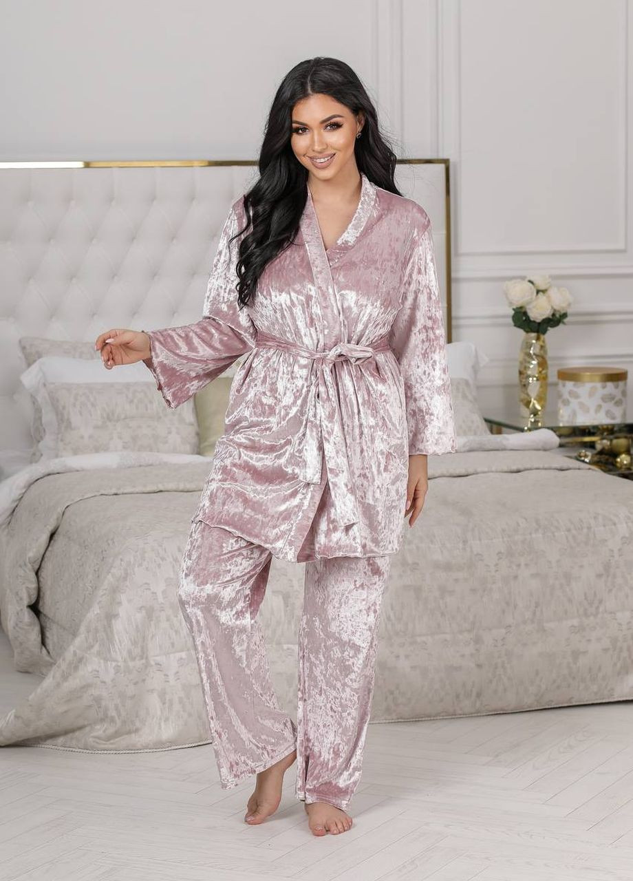 Розовая женская пижама-тройка цвет пудра р.50/52 447657 New Trend