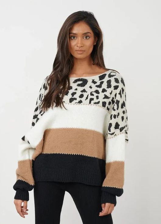 Черный свитер вязка с тигровой вставкой чёрный No Brand